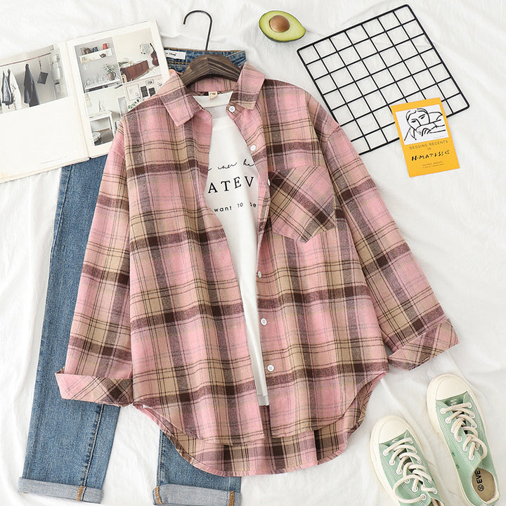 Unisex nan karierte Flanell-Hemdjacke im Oversize-Schnitt mit Brusttasche Drune