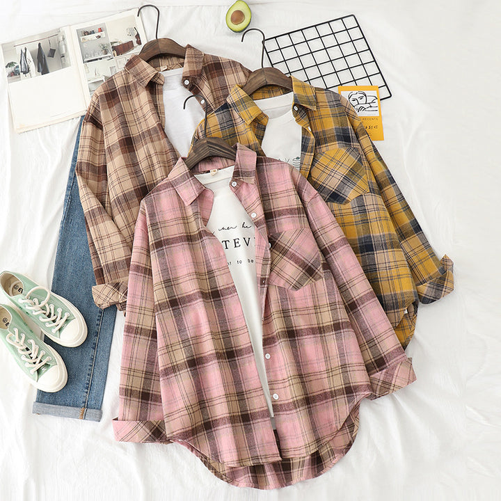 Unisex nan karierte Flanell-Hemdjacke im Oversize-Schnitt mit Brusttasche Drune