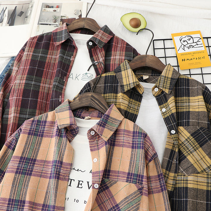 Unisex nan karierte Flanell-Hemdjacke im Oversize-Schnitt mit Brusttasche Drune