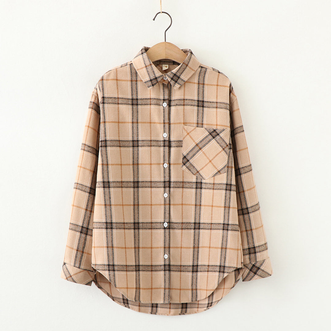 Unisex nan karierte Flanell-Hemdjacke im Oversize-Schnitt mit Brusttasche Drune