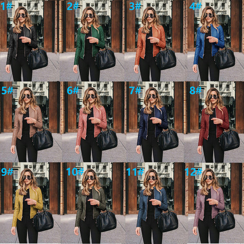 Damen nan schmal geschnittene Lederjacke mit Stehkragen und Zwei-Wege-Reißverschluss Drune