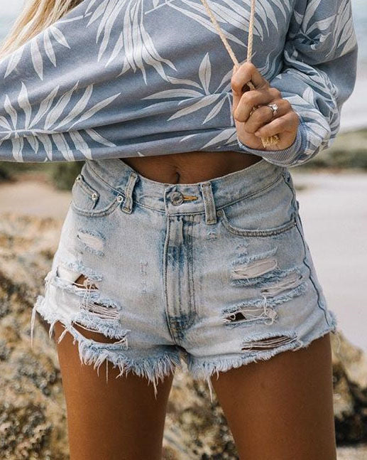 Damen Destroyed Denim-Shorts im lässigen Stil Drune