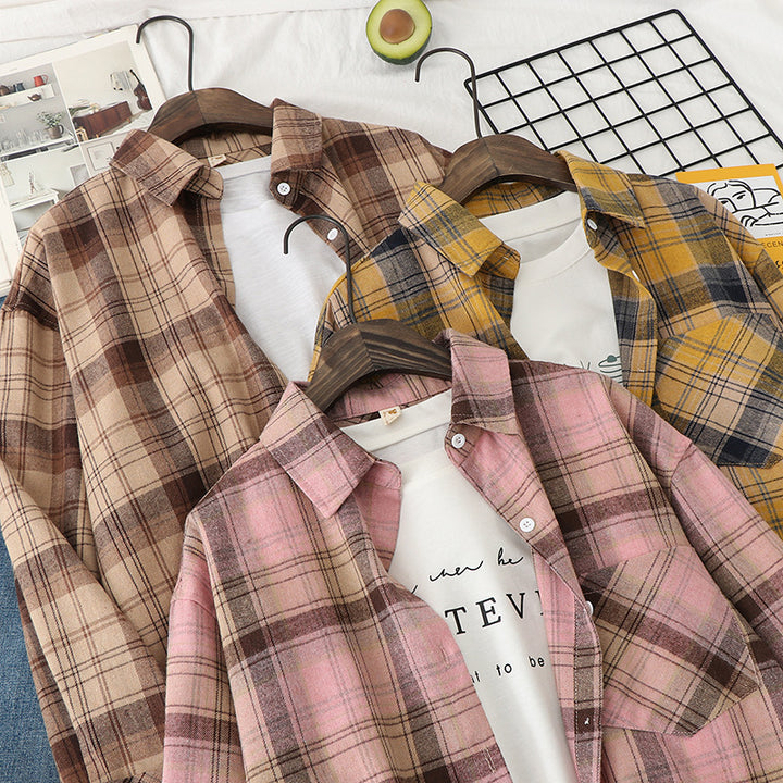 Unisex nan karierte Flanell-Hemdjacke im Oversize-Schnitt mit Brusttasche Drune