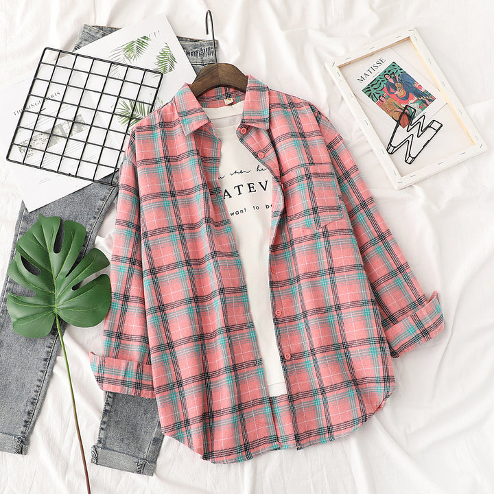 Unisex nan karierte Flanell-Hemdjacke im Oversize-Schnitt mit Brusttasche Drune