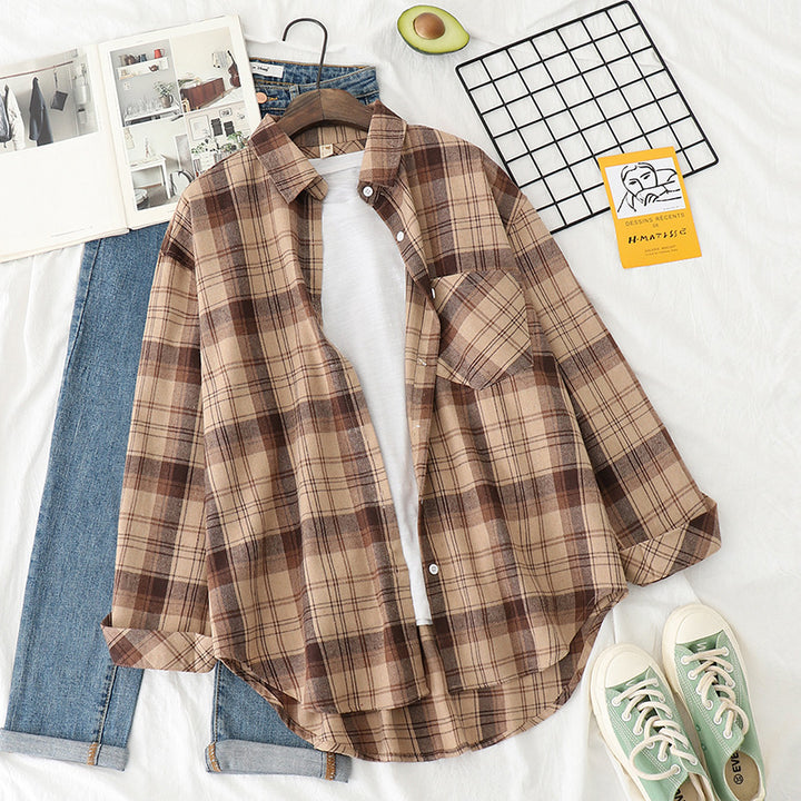 Unisex nan karierte Flanell-Hemdjacke im Oversize-Schnitt mit Brusttasche Drune