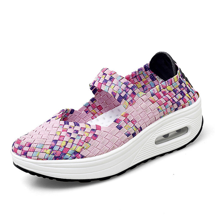 Damen nan gewebter Mary-Jane-Sneaker mit elastischem Flechtoberteil, Klettverschluss und luftgepolsterter Plateausohle Drune
