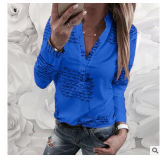 Damen Bluse mit kunstvollem Schriftmuster und modernem Stehkragen Drune