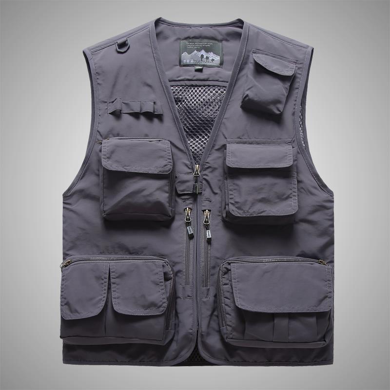 Herren Multifunktionale Canvas-Utilityweste mit hohem Stehkragen und Mehrfach-Pattentaschen Drune