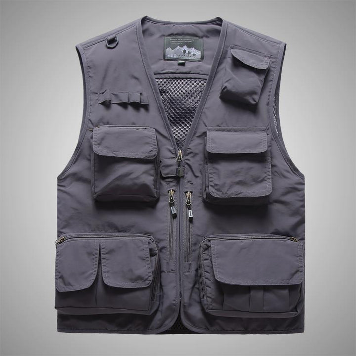 Herren Multifunktionale Canvas-Utilityweste mit hohem Stehkragen und Mehrfach-Pattentaschen Drune