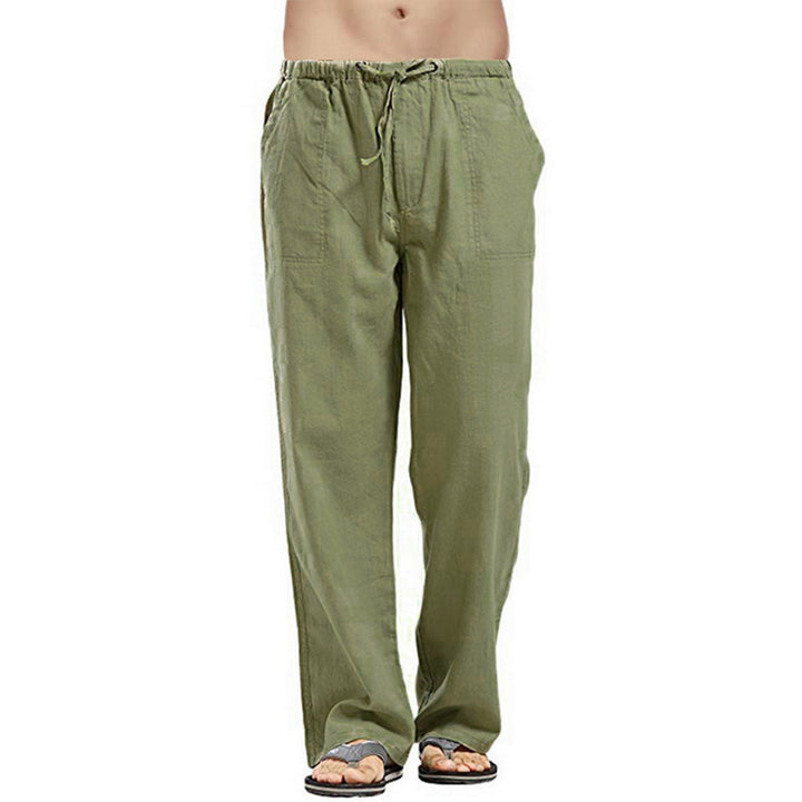 Herren nan lockere Leinenhose mit Tunnelzugbund und geradem Bein Drune