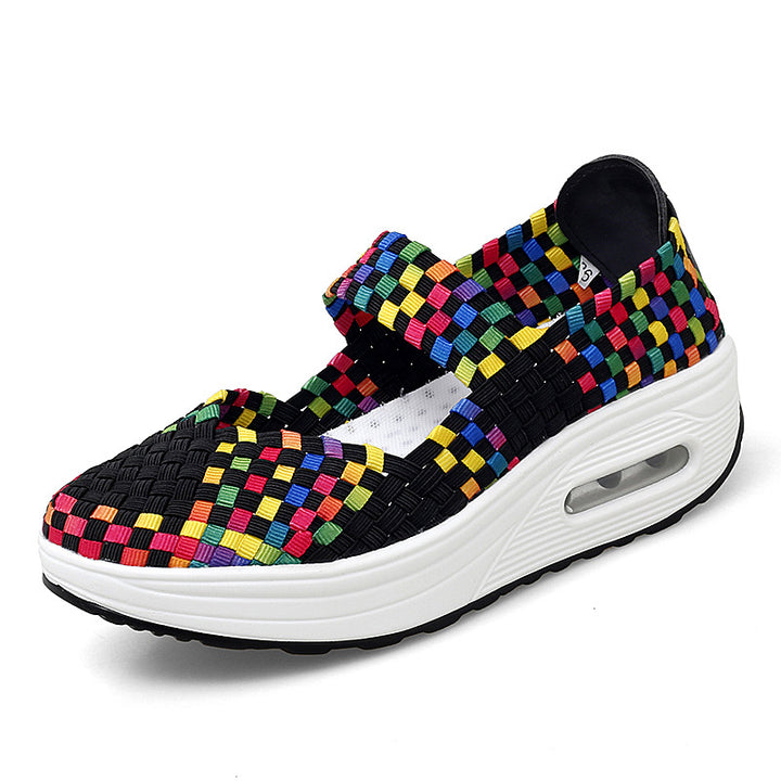 Damen nan gewebter Mary-Jane-Sneaker mit elastischem Flechtoberteil, Klettverschluss und luftgepolsterter Plateausohle Drune