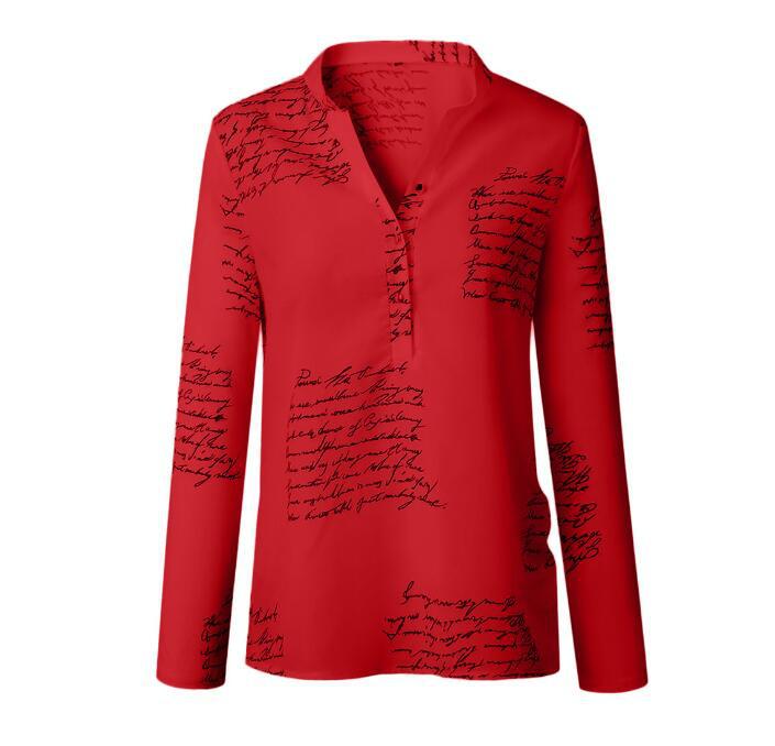 Damen Bluse mit kunstvollem Schriftmuster und modernem Stehkragen Drune