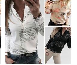 Damen Bluse mit kunstvollem Schriftmuster und modernem Stehkragen Drune