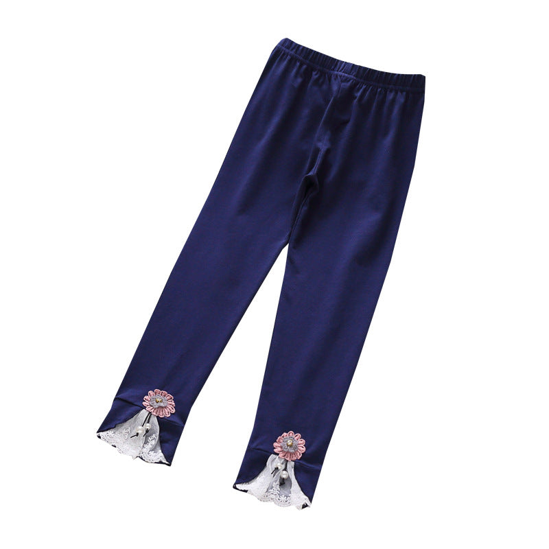 Mädchen Leggings mit bezauberndem Blumen- und Spitzenbesatz Drune
