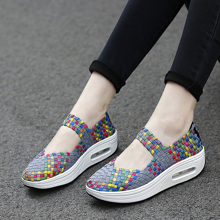 Damen nan gewebter Mary-Jane-Sneaker mit elastischem Flechtoberteil, Klettverschluss und luftgepolsterter Plateausohle Drune