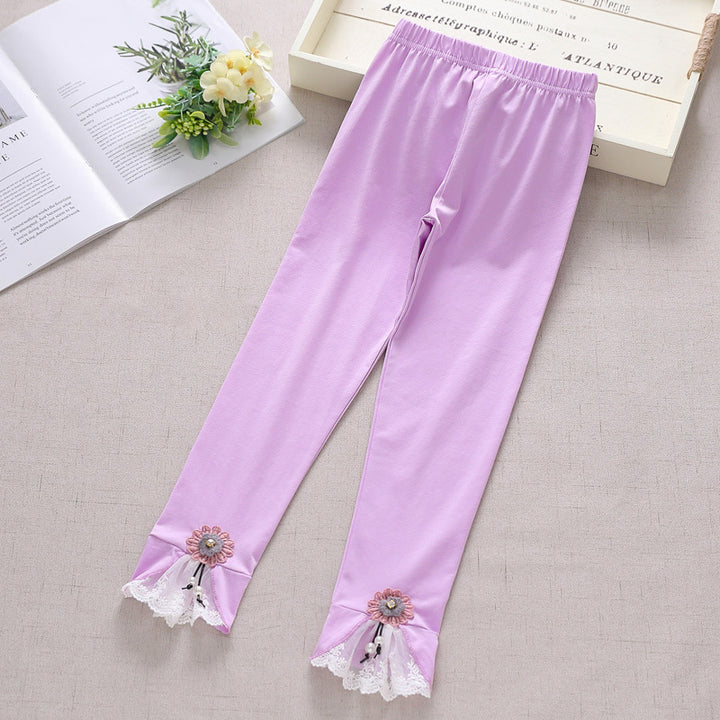 Mädchen Leggings mit bezauberndem Blumen- und Spitzenbesatz Drune