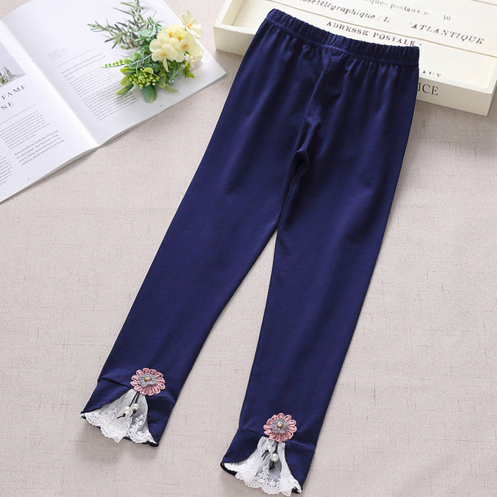 Mädchen Leggings mit bezauberndem Blumen- und Spitzenbesatz Drune