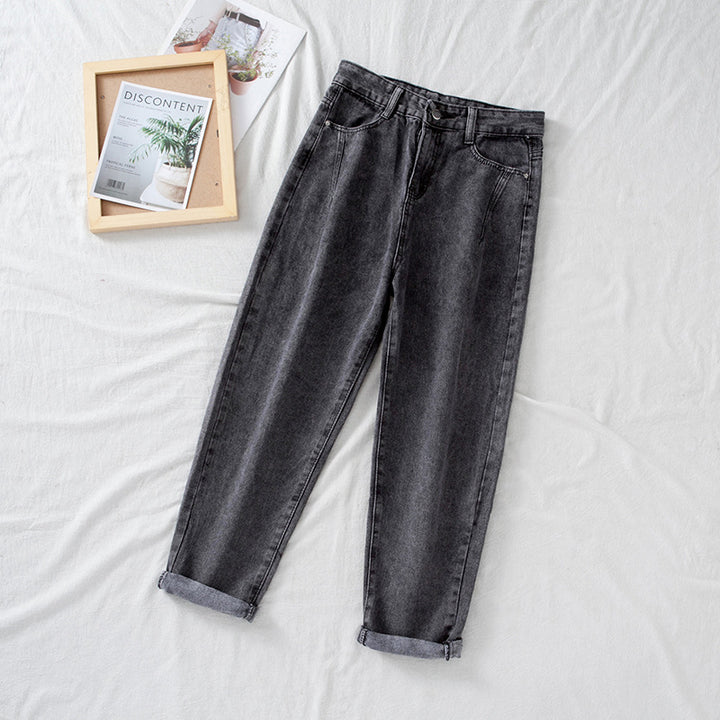 Damen Hochtaillierte Jeans im klassischen Mom-Style mit umgeschlagenen Säumen