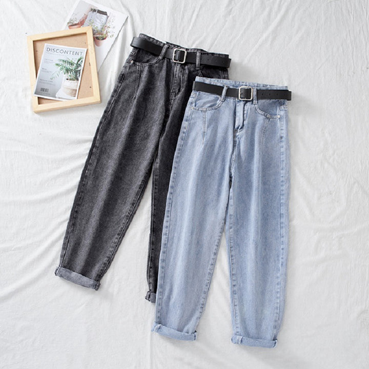 Damen Hochtaillierte Jeans im klassischen Mom-Style mit umgeschlagenen Säumen