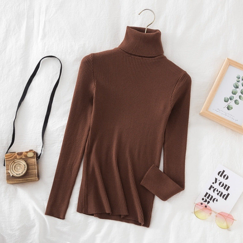 Damen-Strickpullover mit hohem Kragen, figurbetont
