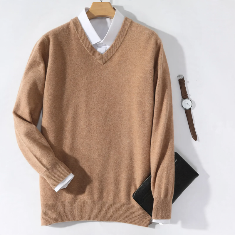 Herren-Wollpullover mit V-Ausschnitt