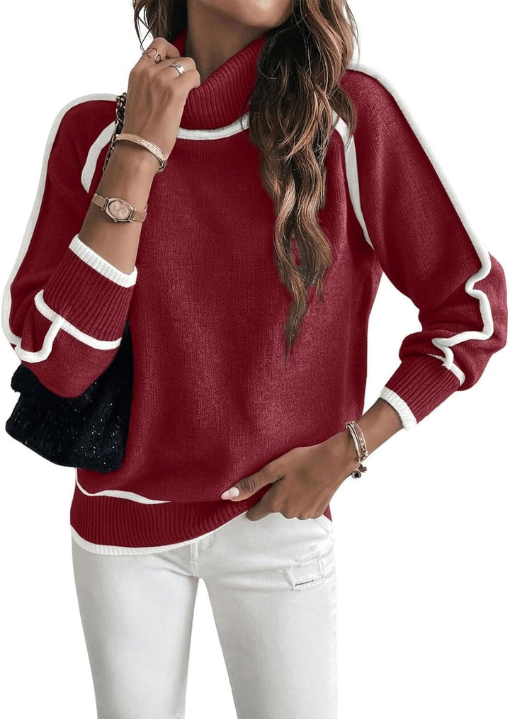 Damen-Strickpullover mit Stehkragen und Kontrastdetails
