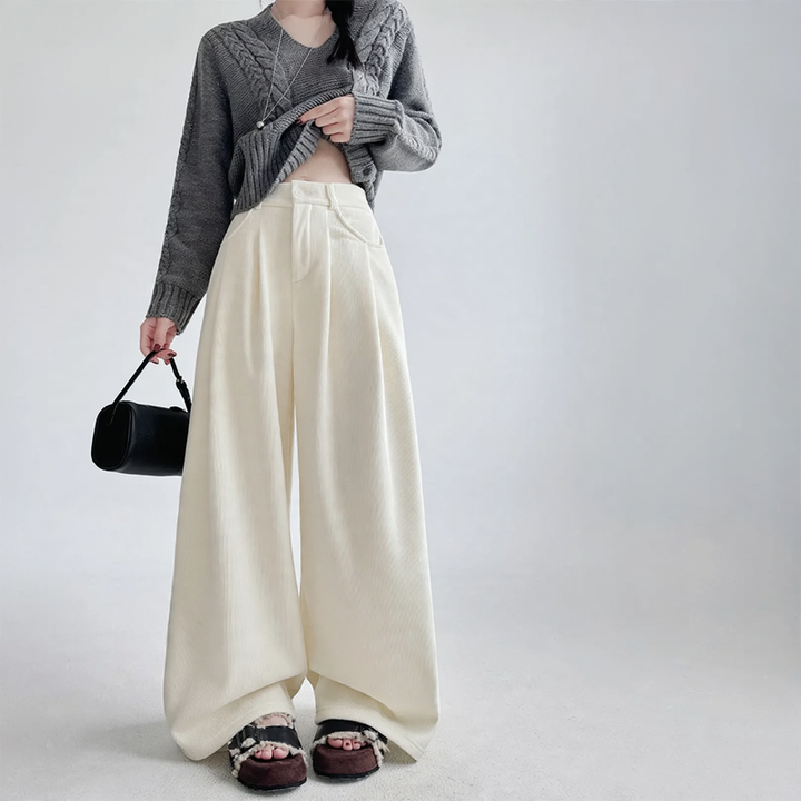 Damen Cordhose mit weitem Bein, hohe Taille