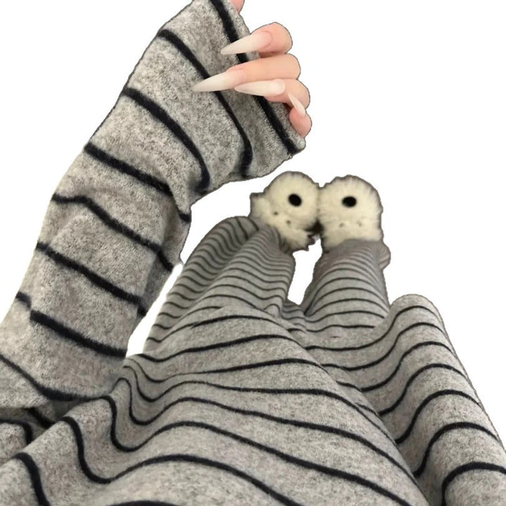 Damen-Hausanzug, gestreift, Thermo-Material, Winter