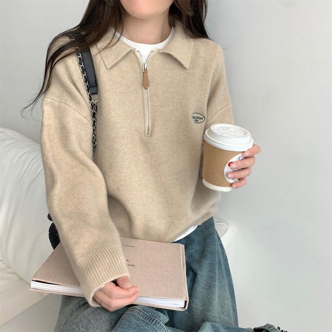 Polo-Strickpullover mit Reißverschluss