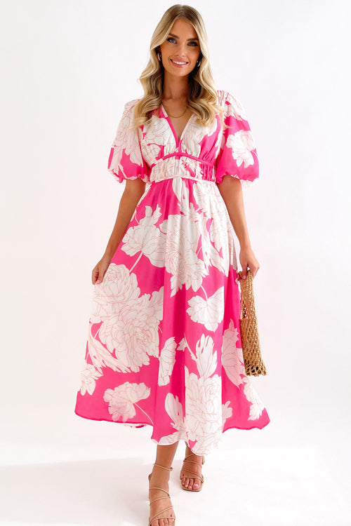 Drune | Real Love Print Puffärmel Maxi Kleid