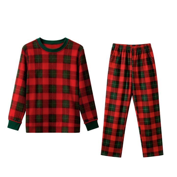 Drune | Passende Familien-Schlafanzüge Grüner Karierter Weihnachts-Pyjama Set