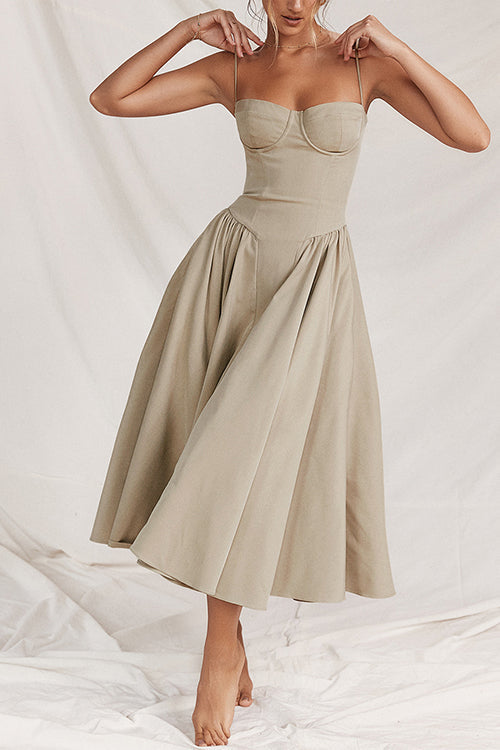 Drune | Rosiedress Spaghetti-Träger Pocketed Korsett Swing Midi Kleid