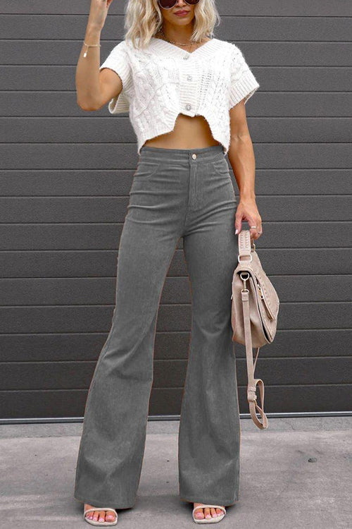 Drune | Rosiedress Ein-Knopf-Baumwollcord-Flare-Hose mit Taschen
