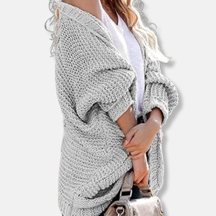 Drune | Woll Übergroßer Cardigan - Gerippter Offener Fronttaschen Cardigan