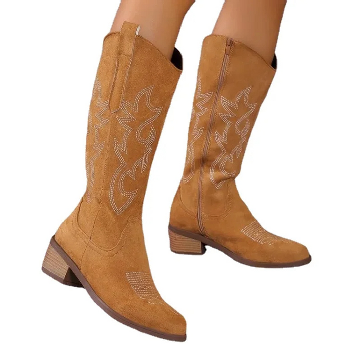 Drune | Wildleder Western Stiefel mit Bestickten Details Cowboy Stiefel Damen