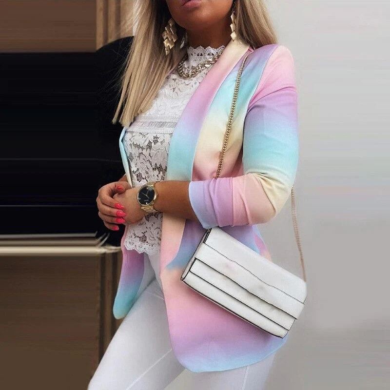 Drune | Damen Ombre Offene Front Blazer, Lange Ärmel, Lässige Passform