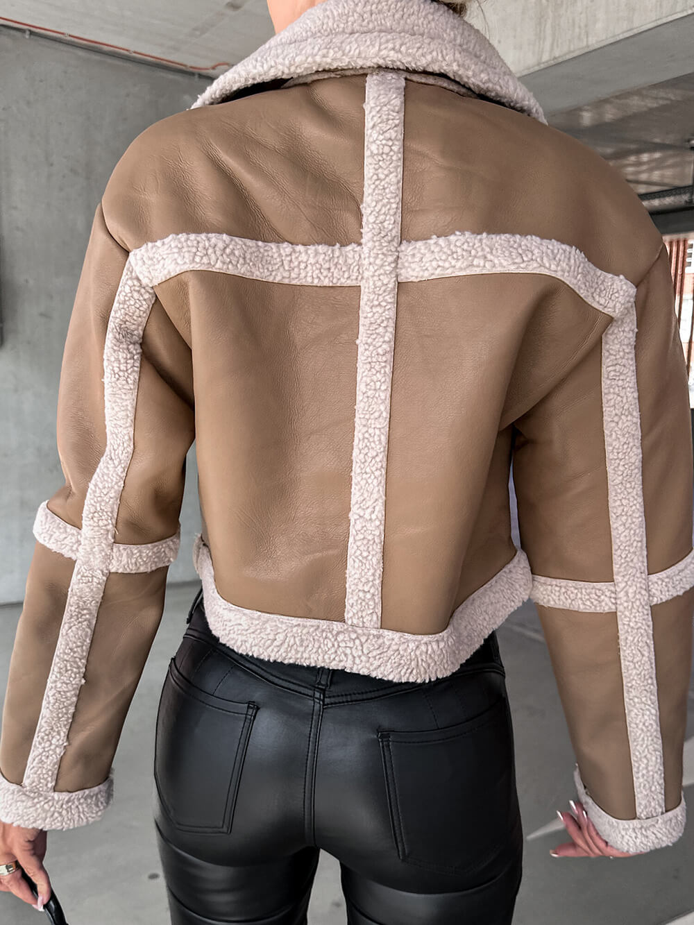 Drune | Elegante Lederjacke mit Plüschbesatz
