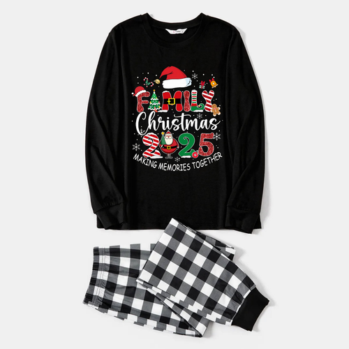 Drune | Schwarz-weiße karierte Weihnachtsschlafanzugset mit 