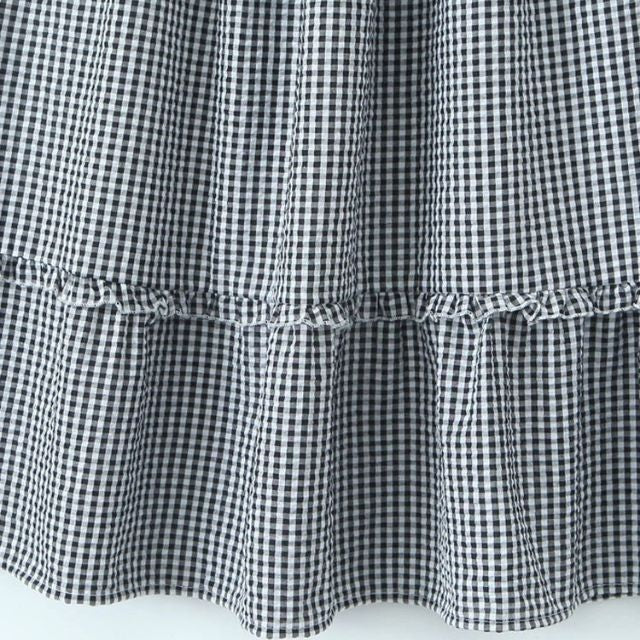 Drune | Gestuftes Gingham-Midirock mit Rüschendetail