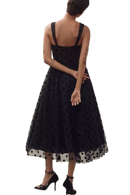 Drune | Rosiekleid V-Ausschnitt Polka Dot Mesh A-Linie Midi Cami Kleid