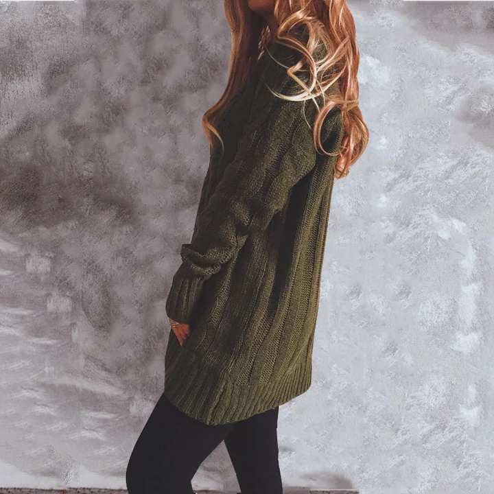 Drune | Wollstrickjacke Damen Mit Zopfmuster Und Holzknöpfen, Lockere