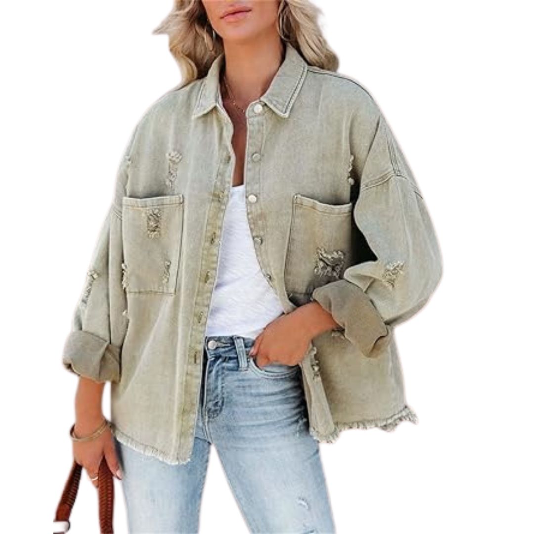 Drune | Casual Oversized Denimjacke mit Used-Look