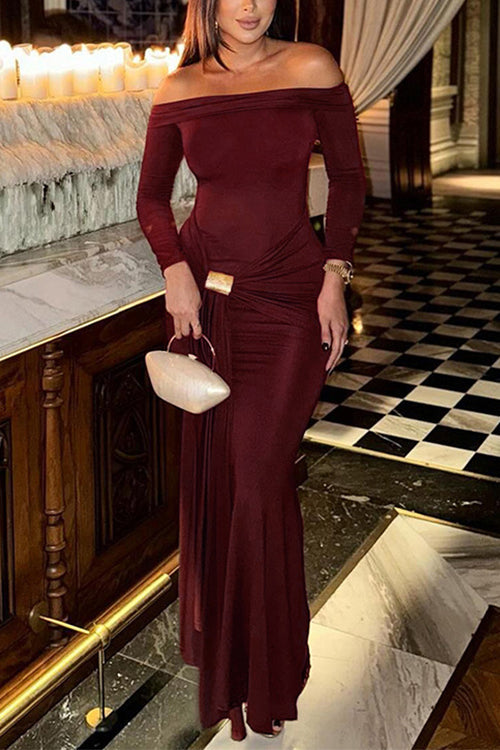 Drune | Rosiedress Off Shoulder Knoten Front Bodycon Maxi Party Kleid
