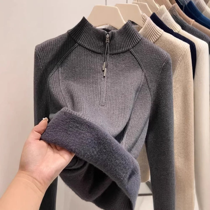 Damen-Strickpullover mit Reißverschluss und Innenfutter