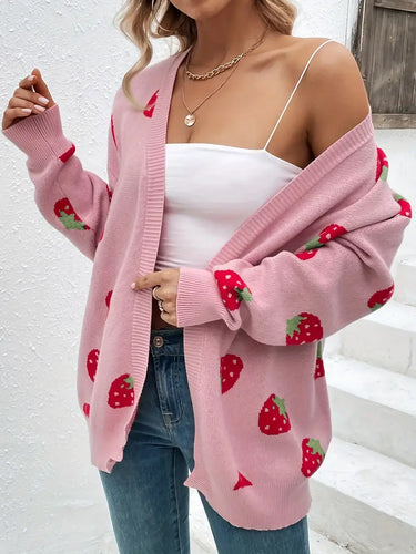 Drune | Strickjacke Übergröße Passform Gestrickte Textur Hüftlänge Verspieltes Muster