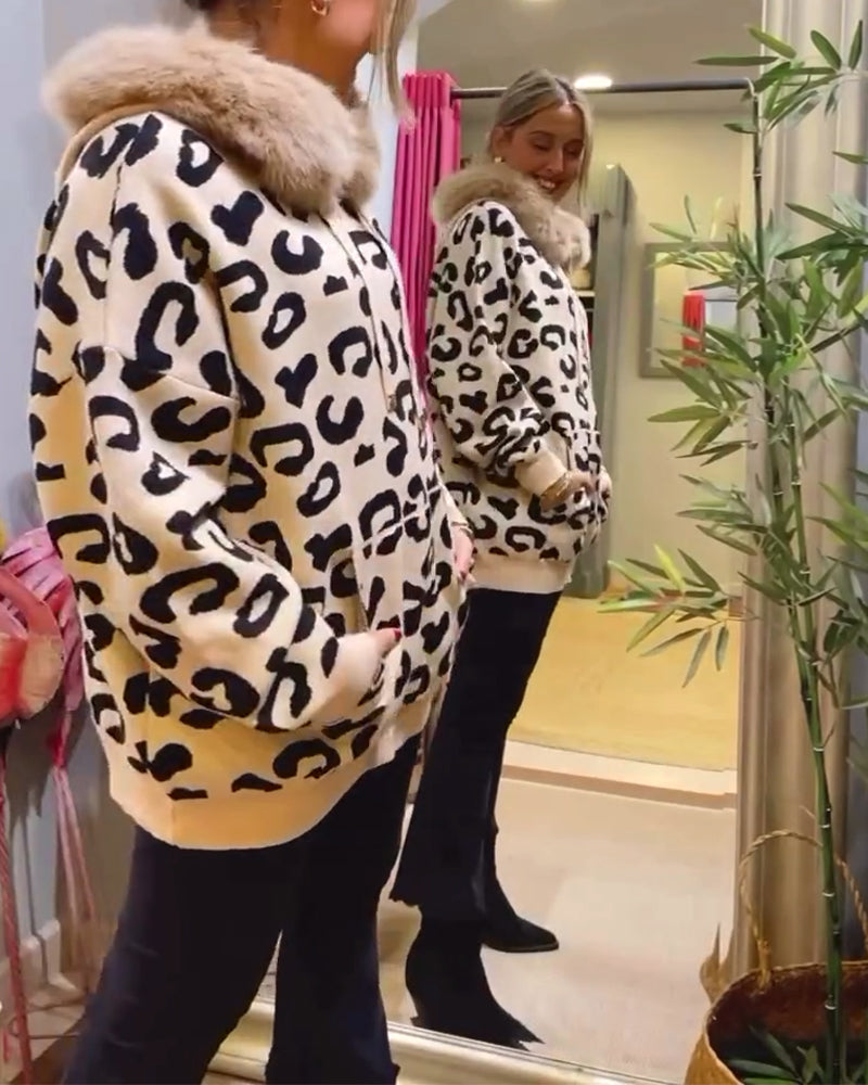 Drune | Langärmliges Elegantes Kapuzensweatshirt mit Leopardenmuster