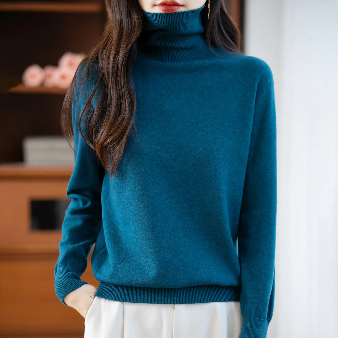 Damen-Strickpullover mit hohem Kragen, locker