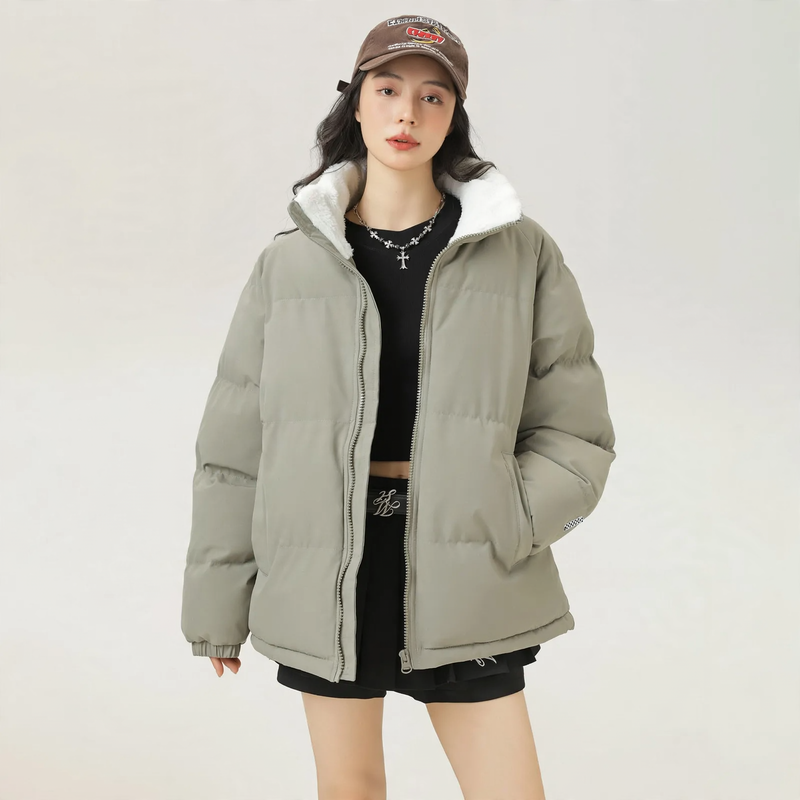 Unisex-Winterjacke, Lammfleece, gefüttert, warm