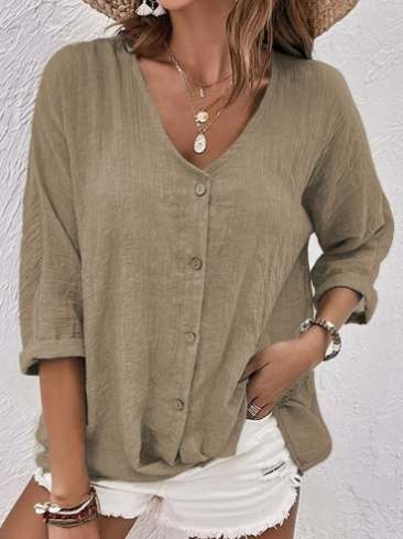 Drune | Entspannter Pullover mit V-Ausschnitt, Kurzen Ärmeln und Bluse
