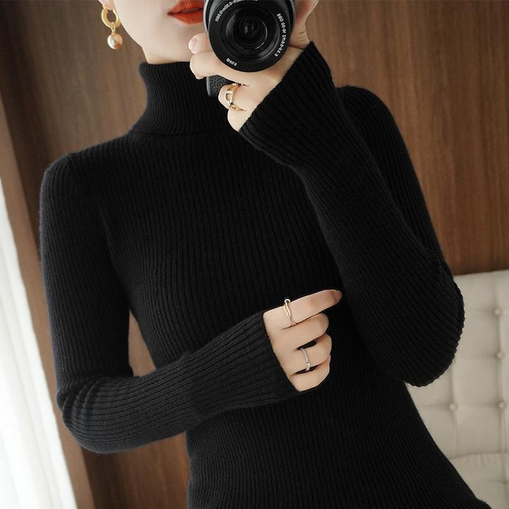 Damen-Rollkragenpullover, gerippt, schmale Passform